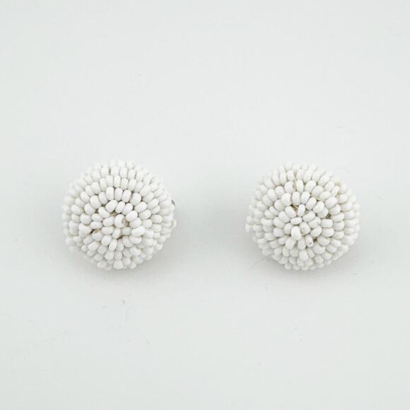 Vintage White Beaded Necklace Clip On Earring Set Braided Statement Jewelry - Picture 6 of 10